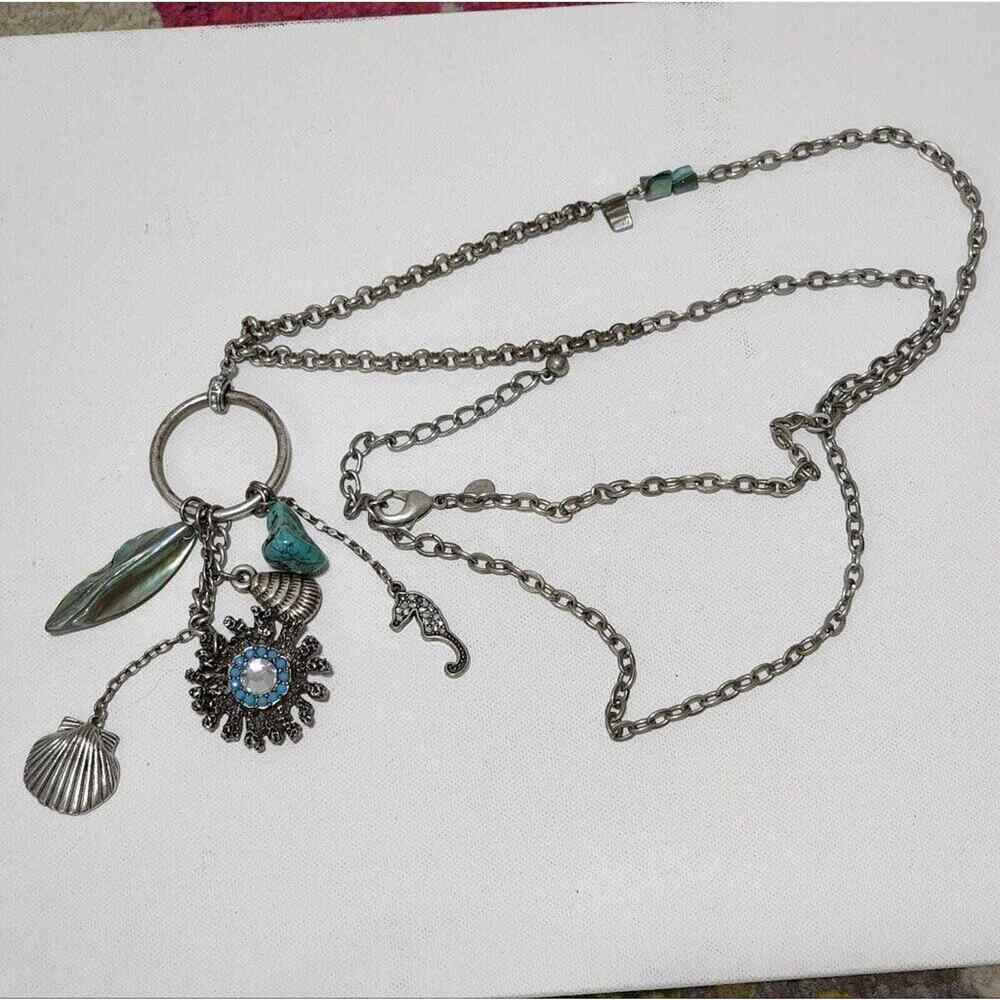 Chico's seahorse, turquoise, and‎ Seashell long pendant necklace - Picture 3 of 7